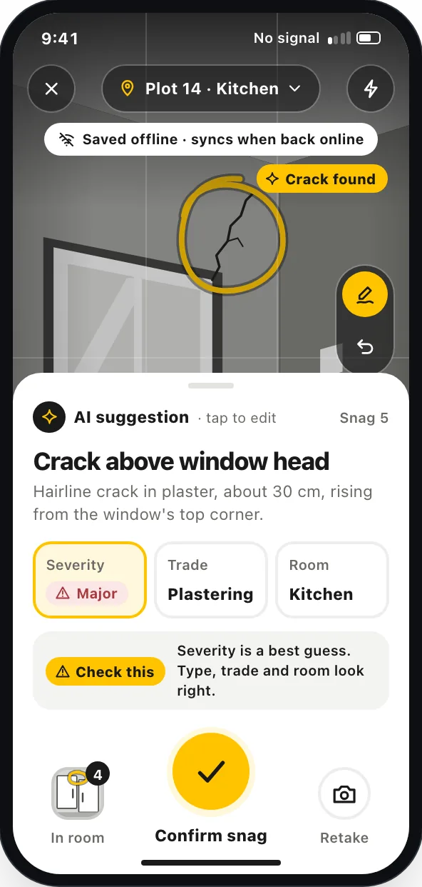 Sitewalk, capture a snag screen